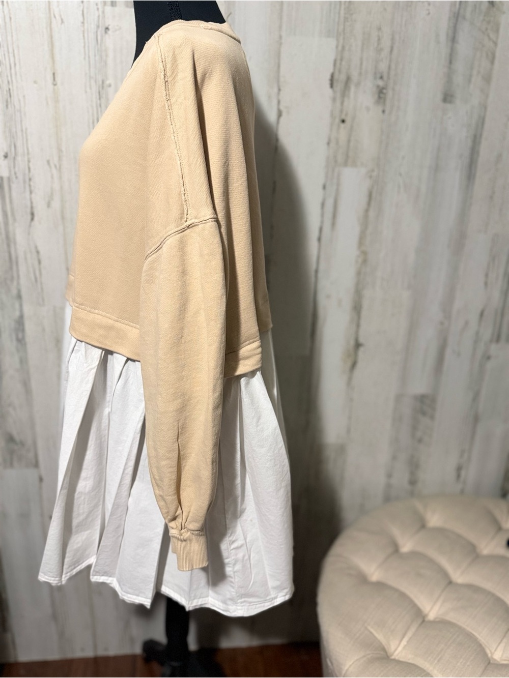 Free People Hybrid Sweatshirt Dress Tank Beige M - Picture 4 of 8